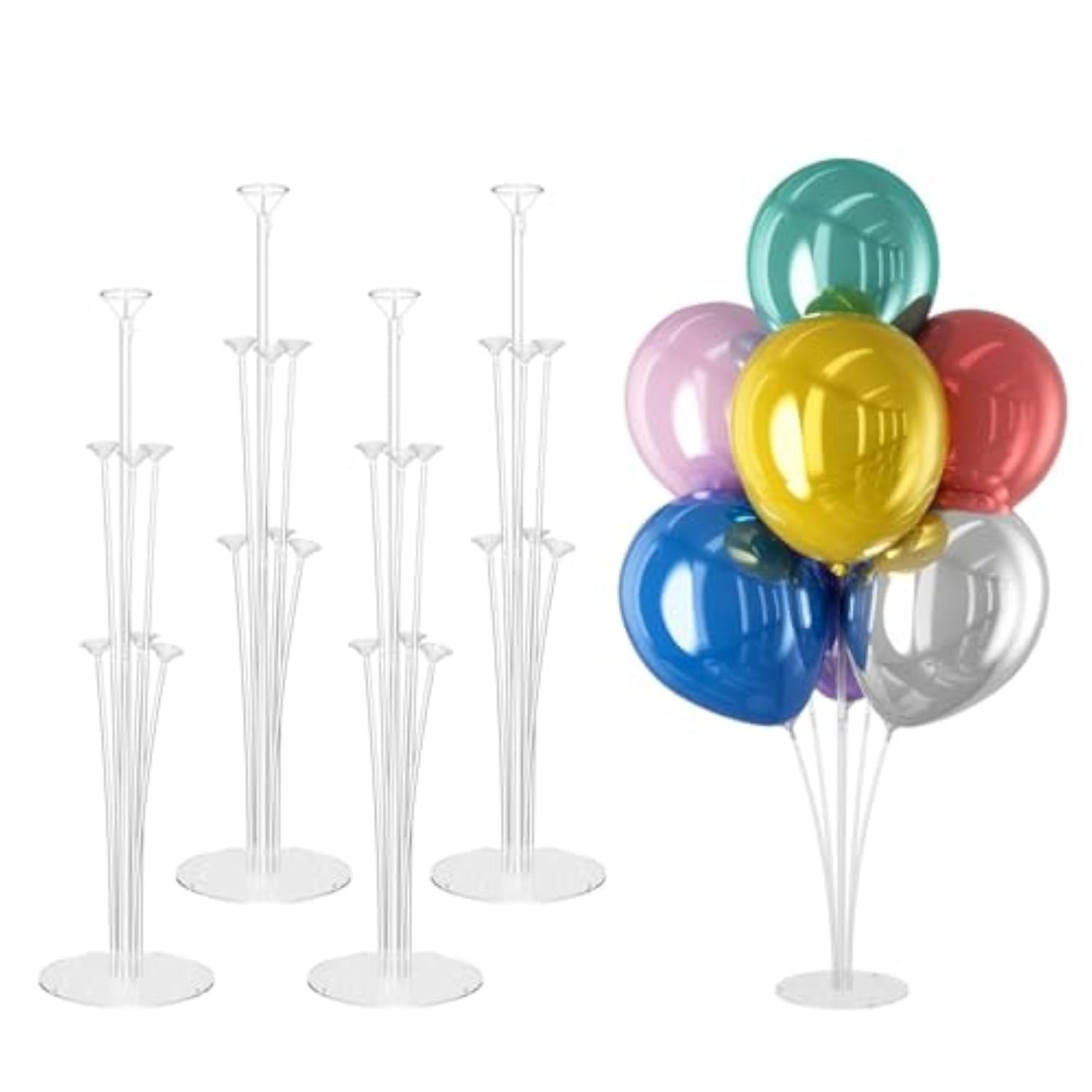 4 Set Balloon Stand Kit - Table Balloon Stands With Base, Easy Assembly Balloon Sticks, Reusable Balloon Holders For Baby Showers, Weddings, Birthdays, Party Decorations.