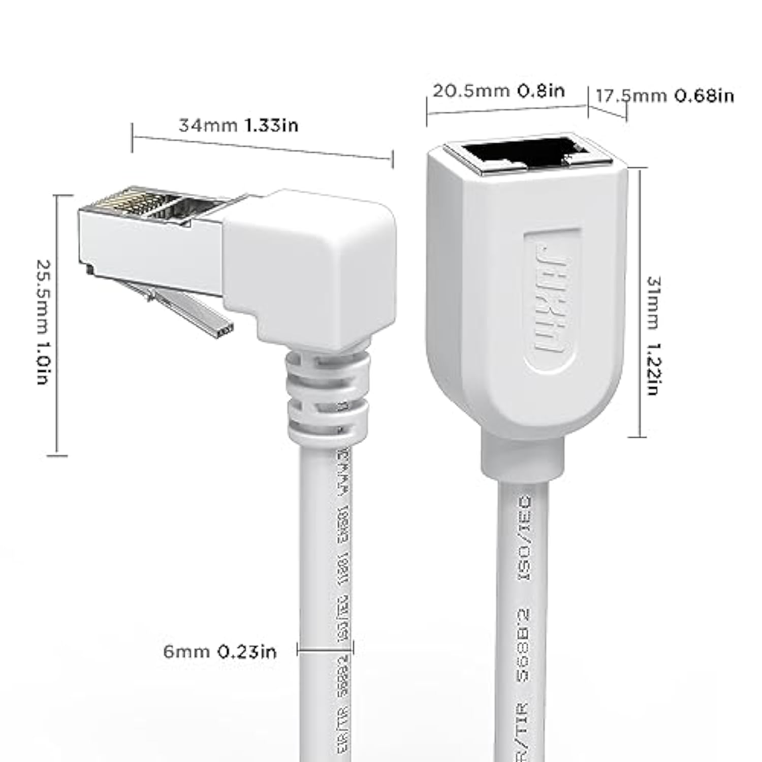 Right Angle Ethernet Extension Cable Upangle 1.5Ft-White, 90 Degree Cat6 Ether