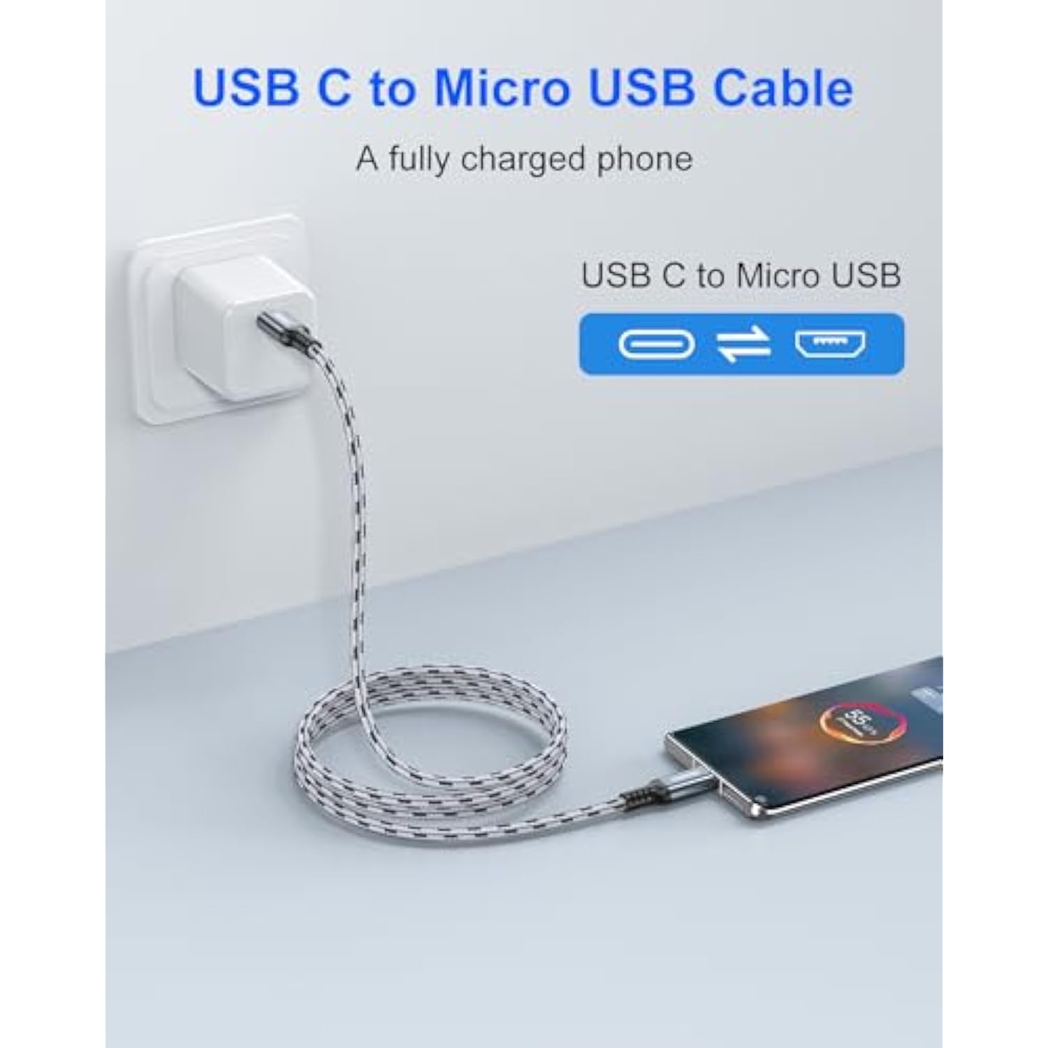 Usb C To Micro Usb Cable 3.3Ft, Braided Usb-C To Micro Usb Charging Cable Supports Charge & Data Transfer For Headphones, Phones, Controllers, Kindle, Dslr, Gps