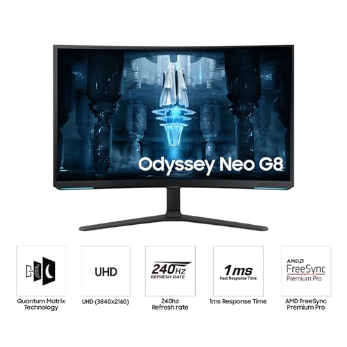 32" Odyssey Neo G8 (G85Nb) 4K Uhd 240Hz 1Ms G-Sync 1000R Curved Gaming Monitor, Quantum Hdr2000, Amd Freesync Premium Pro, Matte Display, Displayport, Black & White, Ls32Bg852Nnxgo