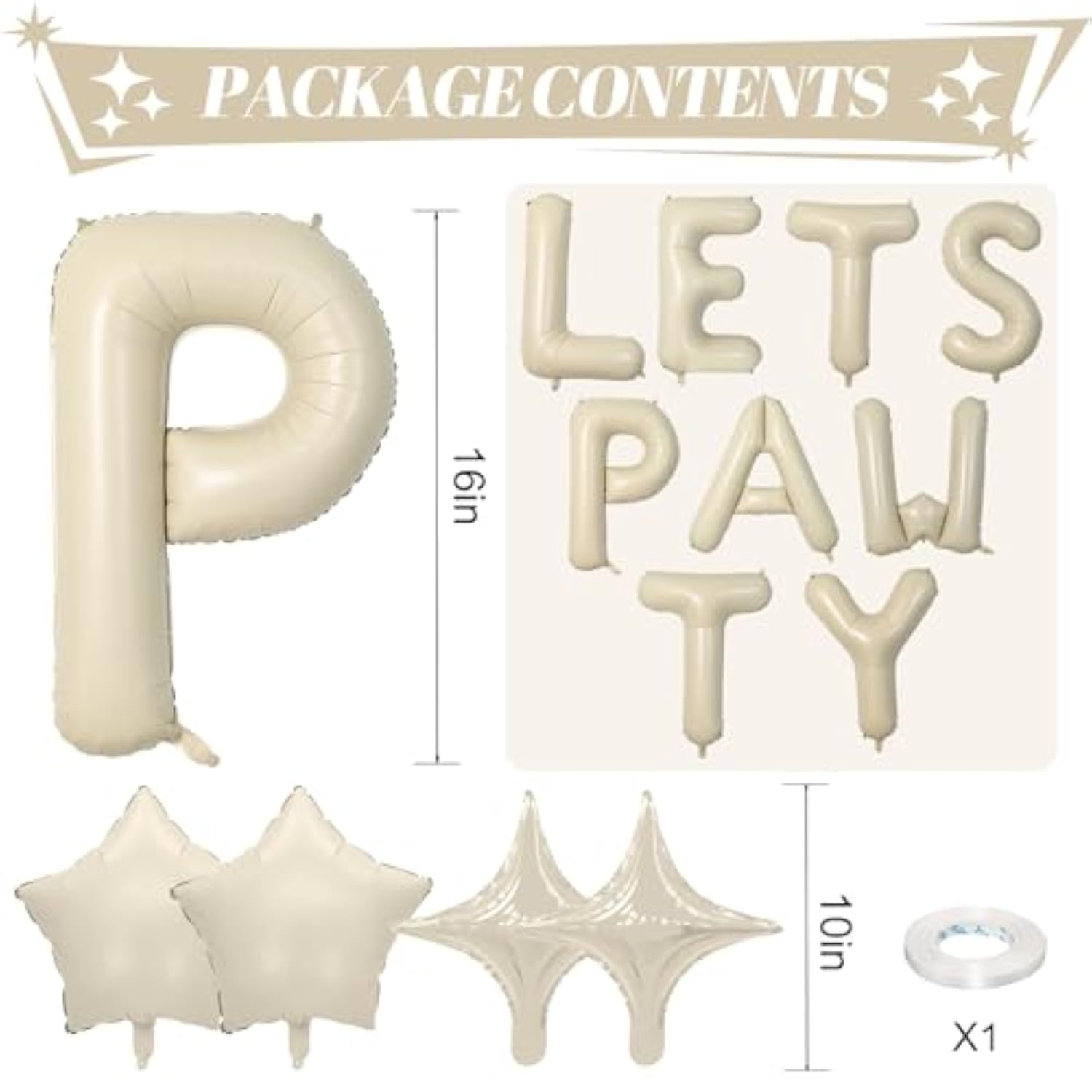 Lets Pa Balloons Banner 16 Inch,Beige Dog Birthday Decorations With 4Pcs 10 Inch Star Balloons,Paw Foil Letter Balloon For Dogs Paw Pet Puppy Theme Party Supplies