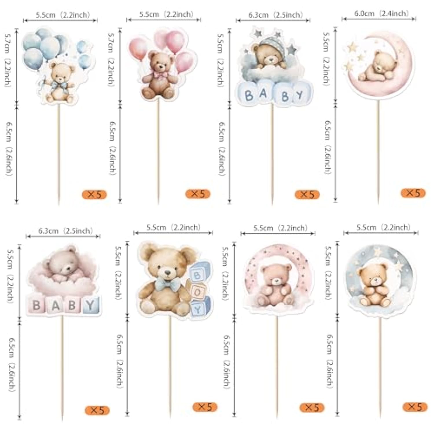 40 Pack Baby Bear Cupcake Toppers Pink Or Blue Goodnight Bear Cupcake Picks Gender Reveal Theme Cake Decorations For Boy Or Girl Baby Shower Kids Birthday Party Supplies