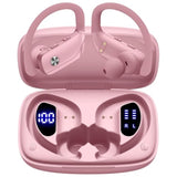Wireless Earbuds Bluetooth, 48H Playtime, Earhooks, LED Display, Mic, Pink