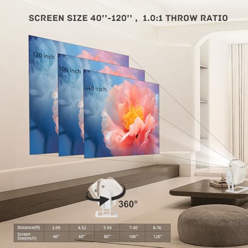Kp1 Portable Movie Projector,Smart Projector With Wifi 6 And Bt5.2, 450 Ansi Support 4K Native 1080P, Auto Focus& Auto Keystone ,360°Adjustable Stand,Compatible With Ios/Android/Hdmi