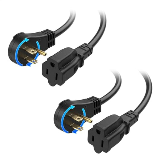 [ETL Listed] Cable Matters 2-Pack 16 AWG 360° Rotating Flat Plug Short Extension Cord - 1ft, Low Profile 3 Prong Power Extension Cords, NEMA 5-15P to NEMA 5-15R, Black