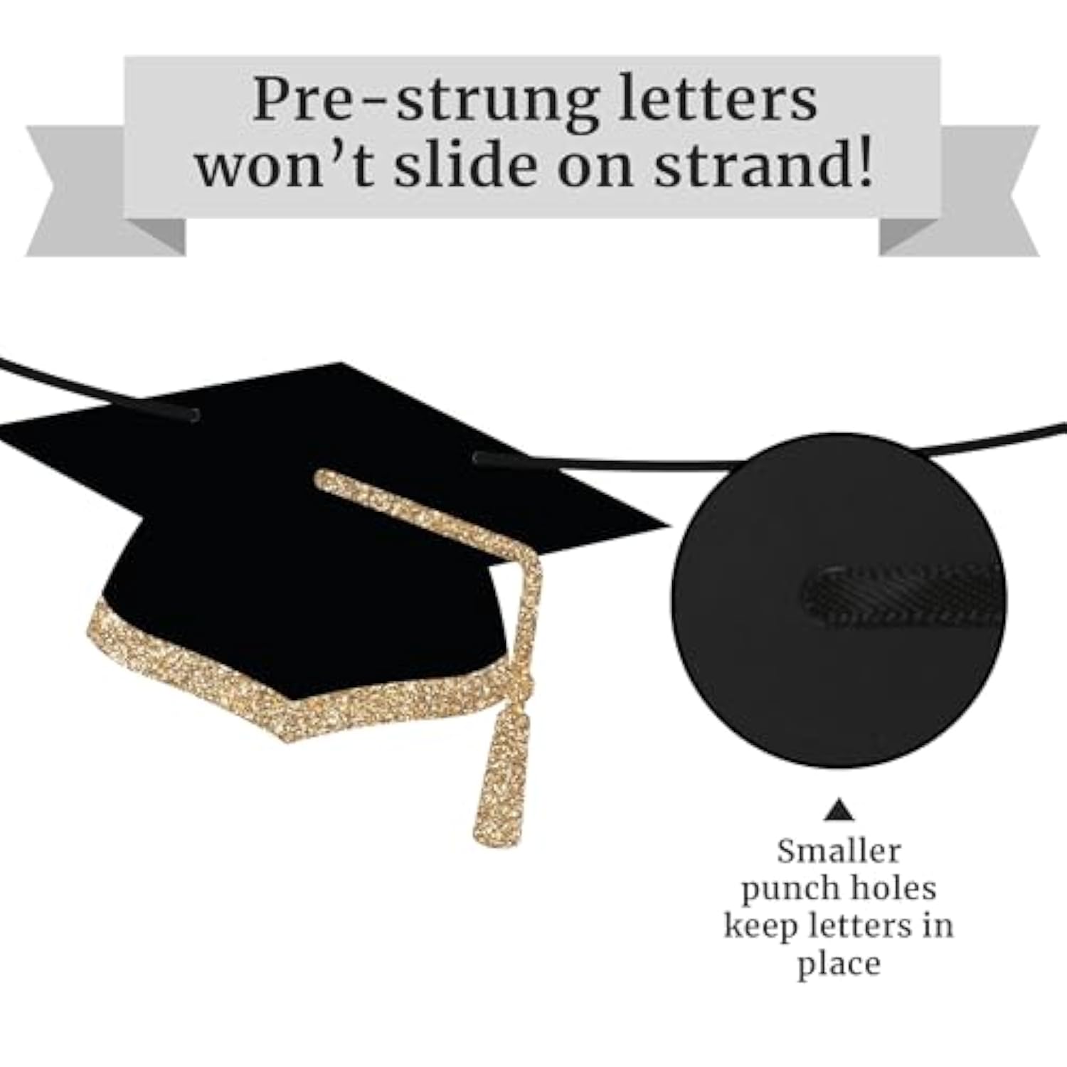 Pre-Strung Graduation Banner Decoration - No Diy - Grad Hats Party Banner - Pre-Strung On 8 Ft Strands - Congrats Class Of 2025 Graduation Party Decorations. Did We Mention No Diy