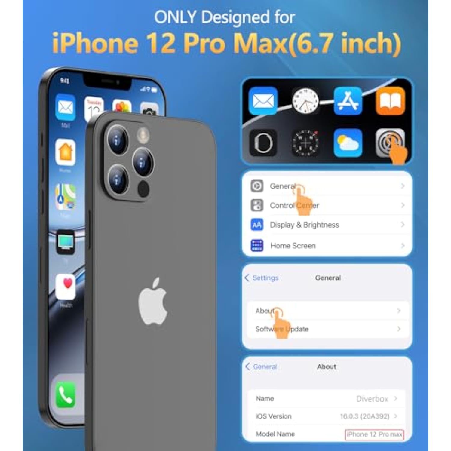 Design For Iphone 12 Pro Max Case Waterproof, Full Body Underwater Dustproof Shockproof Case Built-In Screen Protector - Clear