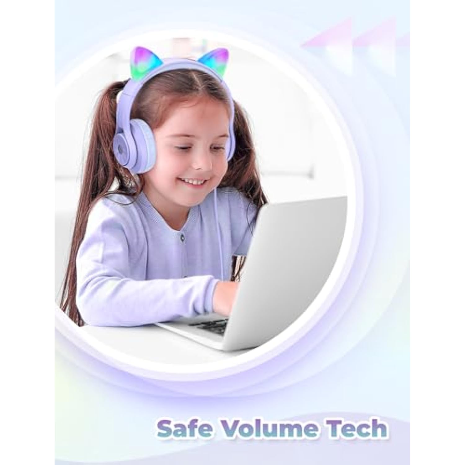 iClever Kids Headphones with Cat Ear Led Light Up, Safe Volume Limite Kids Wir