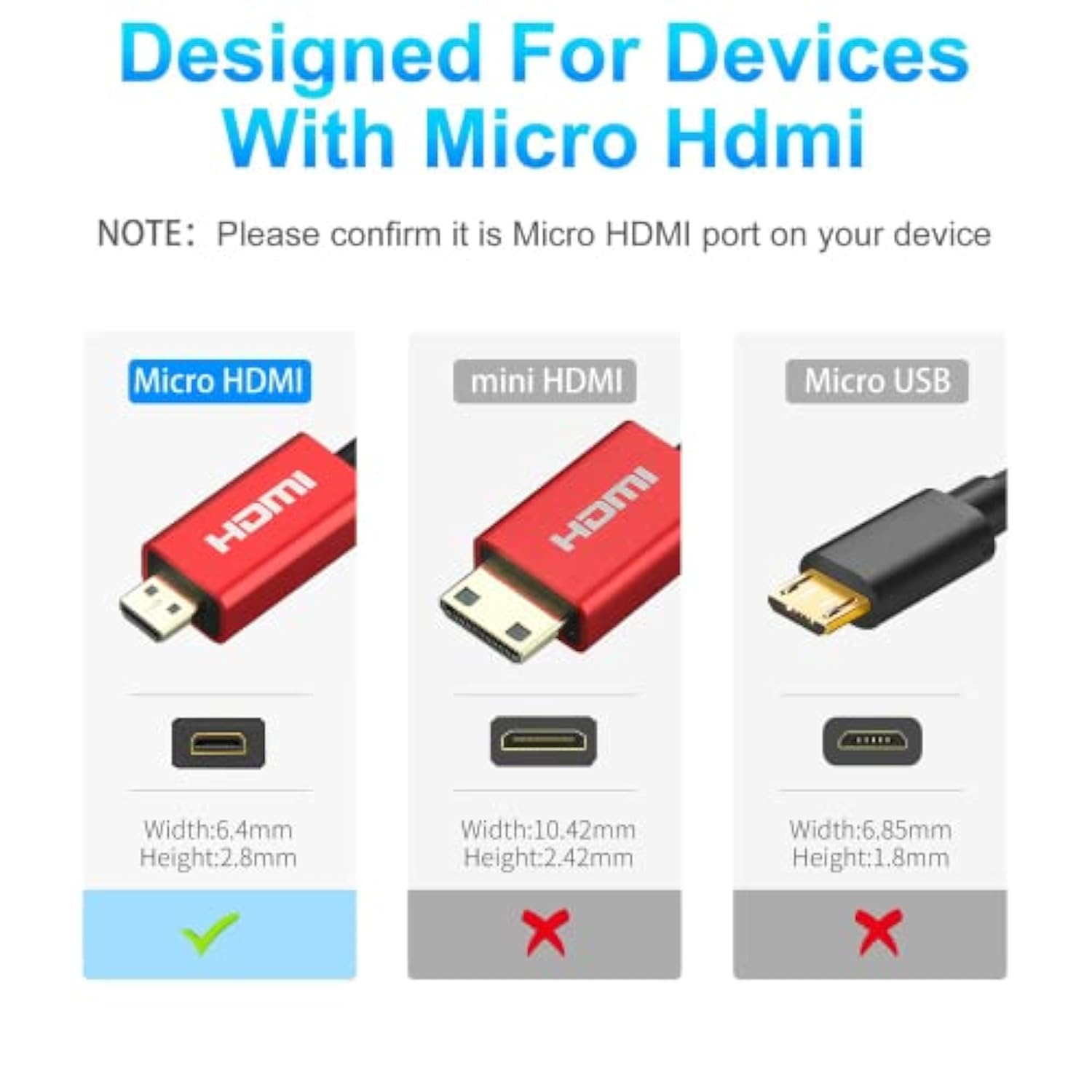 4K Micro Hdmi To Hdmi 6.6Ft/2M, Ultra High Speed 48Gbps, Ultra Thin Hdmi Cord