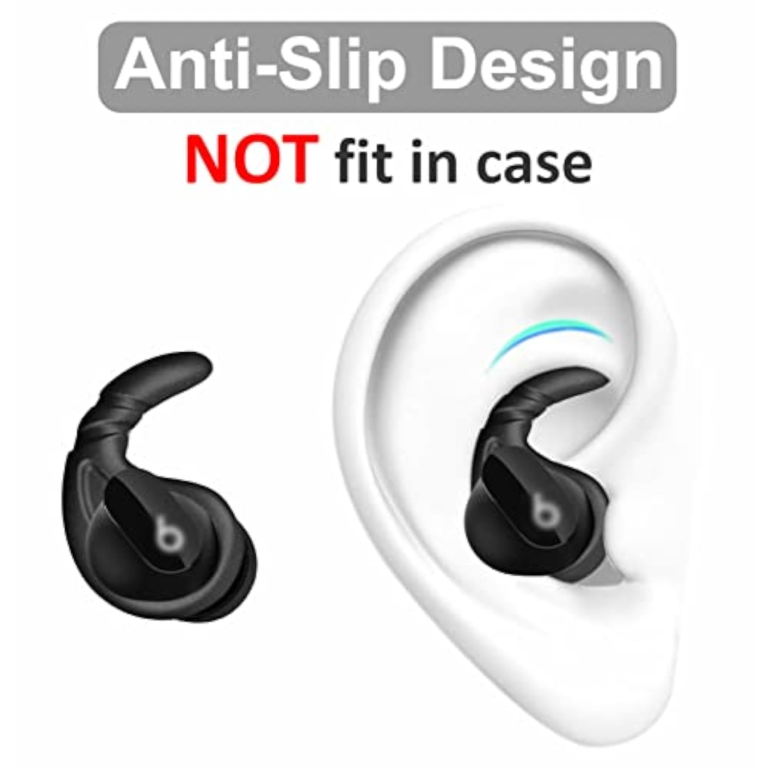 4 Pairs Ear Hooks Compatible With Beats Studio Buds Ear Tips Earbuds, Anti-Slip Anti-Drop Sport Outdoor Earhooks Wing Holder Silicone Rubber Accessories For Beat Studio Buds - Black