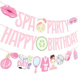 3 Pcs Spa Birthday Banners, Pre-Strung Makeup & Sleepover Theme Party Decor