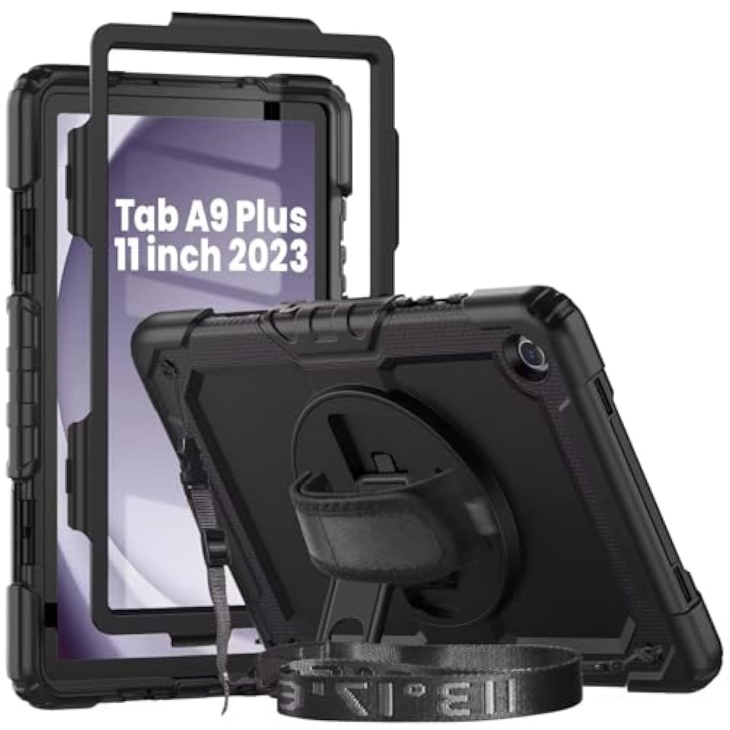 Case Compatible With Galaxy Tab A9+ Plus 11 Inch Model Smx210/X216/X218 With Screen Protector Pen Holder Stand Shoulder Strap Handle Grip | Black
