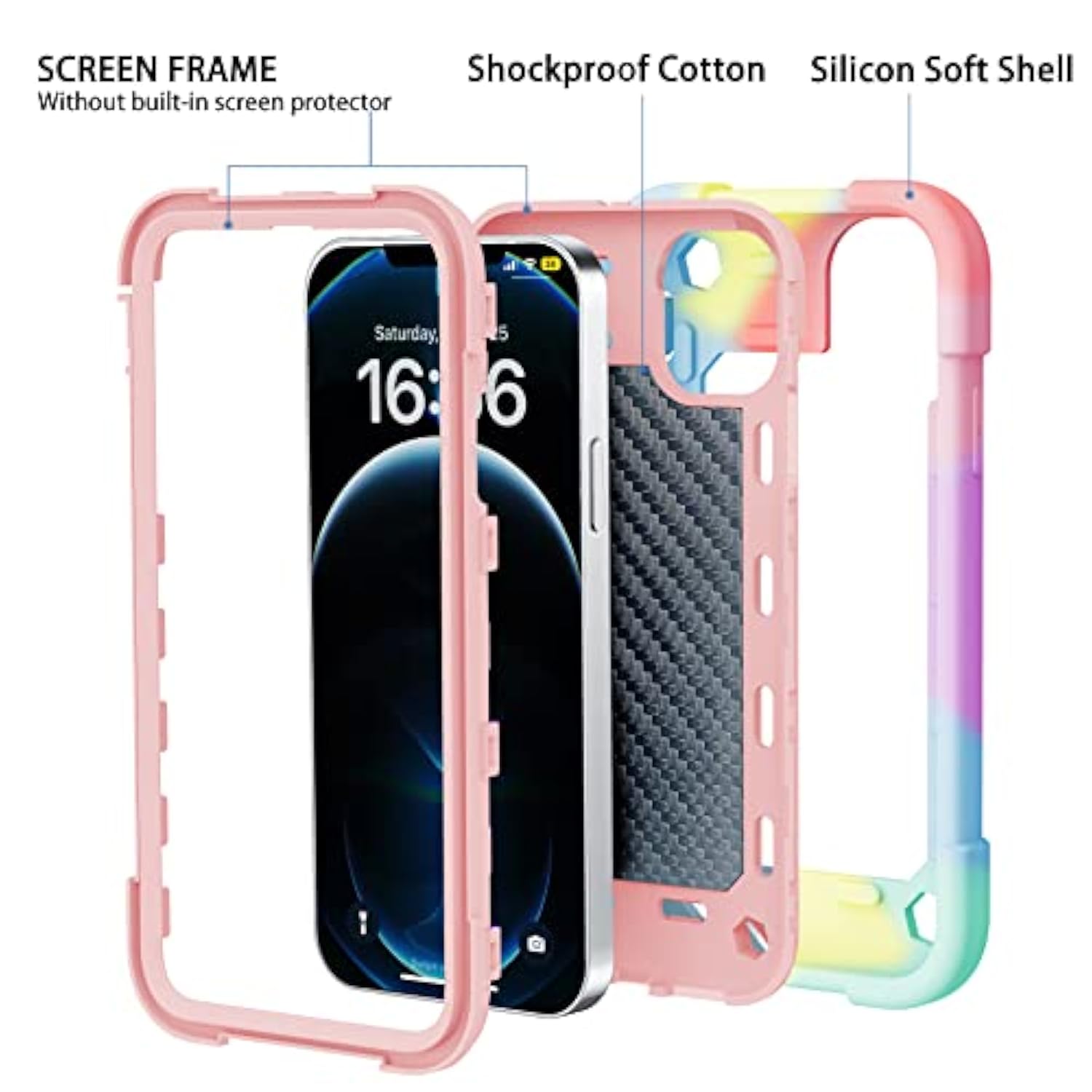 MARKILL Compatible with iPhone 12 Pro Max Case 6.7 Inch with Ring Stand, Military Grade Drop Protection Full Body Rugged Heavy Duty Cover for iPhone 12 Pro Max. (Rainbow Pink)