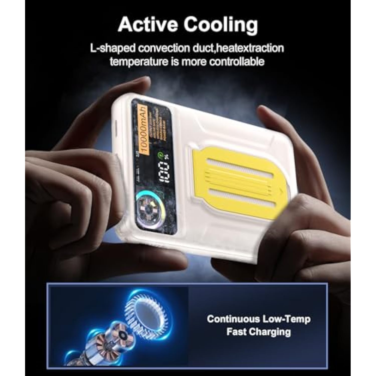 Magnetic Power Bank 10000Mah,Foldable Wireless Portable Charger With Fan Active Cooling System,Fast Charging Battery Pack,Compatible With Iphone 16/15/14/13/12 Pro/Pro Max/Plus/Mini