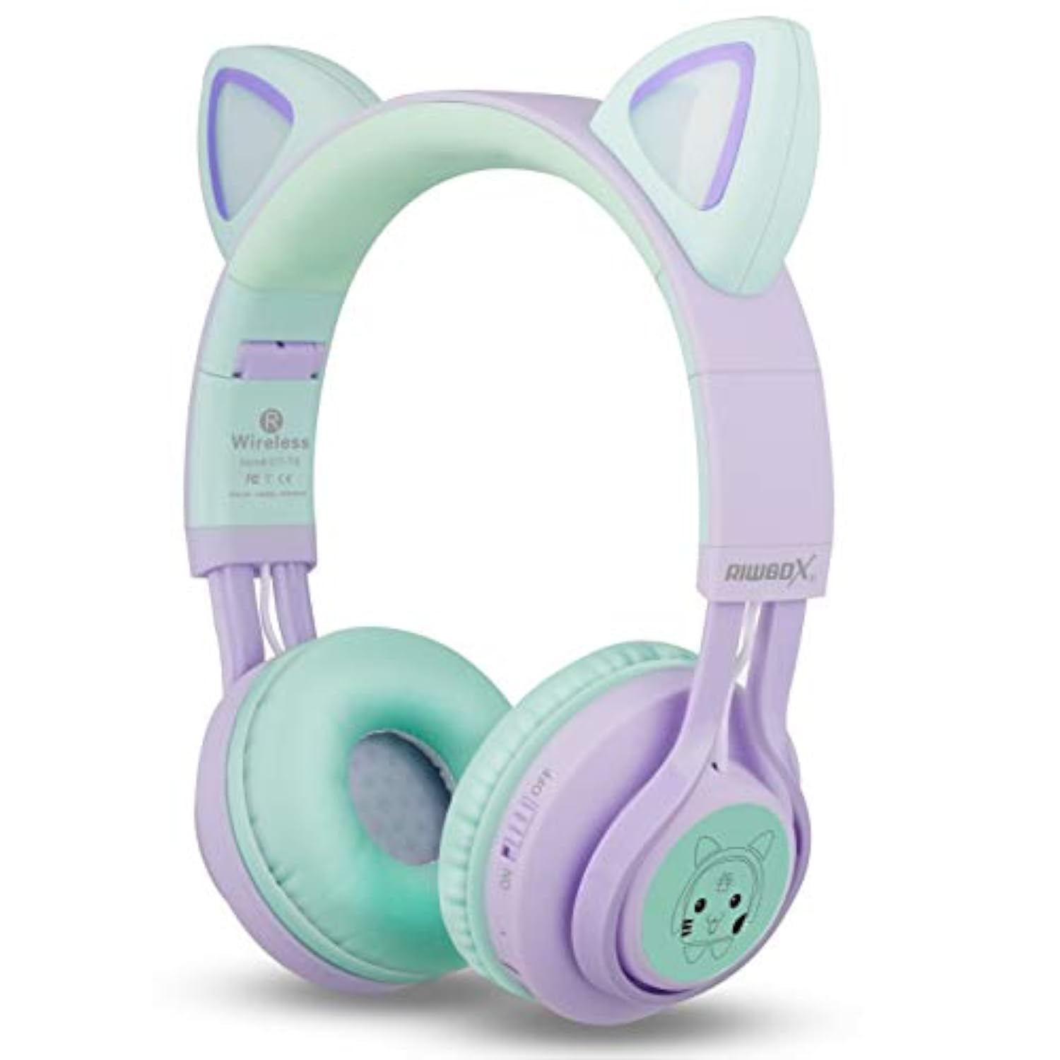 Kids Wireless Headphones, Ct-7S Cat Ear Bluetooth, 85Db Volume Limiting, Led Light Up Over Ear With Microphone For Laptop/Pc/Tv (Purple&Green)