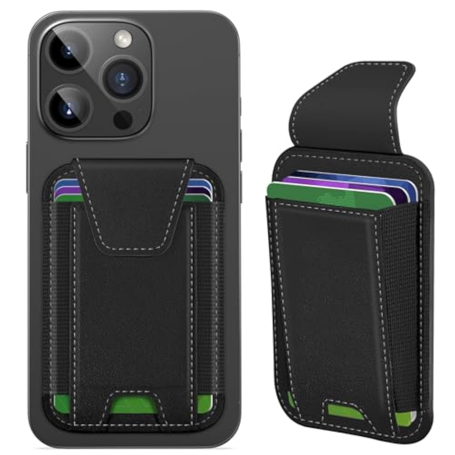 For Magsafe Wallet With Privacy Flap Cover, Strong Magnetic Card Holder For Iphone 15/14/13/12 Models, Leather Magnetic Phone Wallet Fit 7 Cards, Rfid Blocking, No More Falling, Black & Black