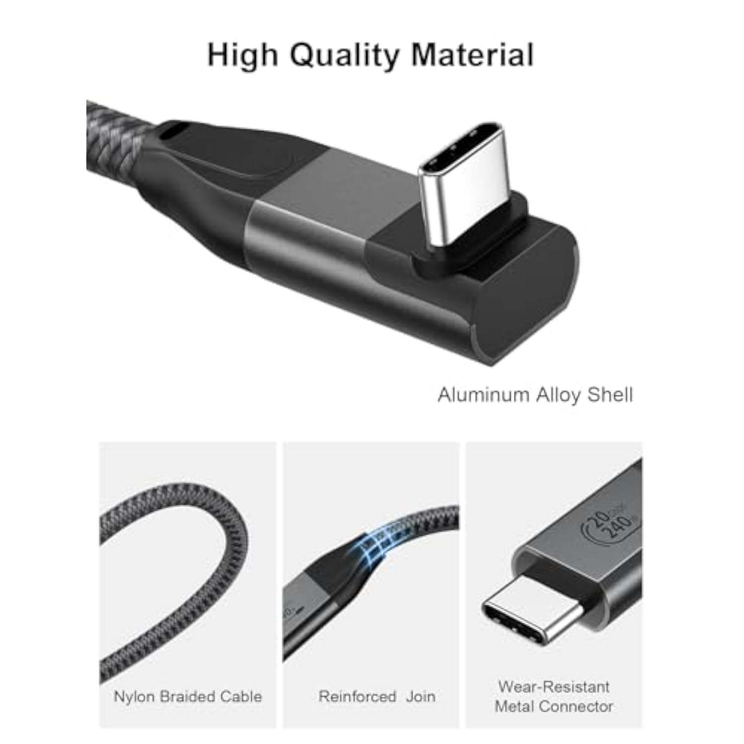 240W Usb C To Usb C Cable, Right Angle Usb C 3.2 Gen 2 Cable 20Gbps Usb Type C