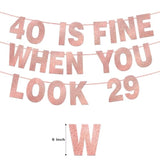 40 Is Fine When You Look 29 Banner For 40Th Birthday Decorations For Women Pre-Strung 40Th Birthday Banner 40Th Party Decorations Rose Gold Glitter