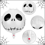 12 Pcs Halloween Skull Foil Black And White Striped Balloons(18 Inch) Nightmare Honor Theme Birthday Party Decorations Spooky Ghost Skeleton Cat Baby Shower Day Of The Dead Indoor Outdoor Decor