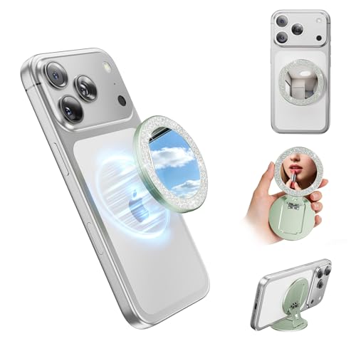 Portable Double-Sided Magnetic Phone Holder with Mirror, for Magnetic Phone Grip?Foldable and Adjustable?Fit for iPhone 17/16/15/14 Pro Max Air,