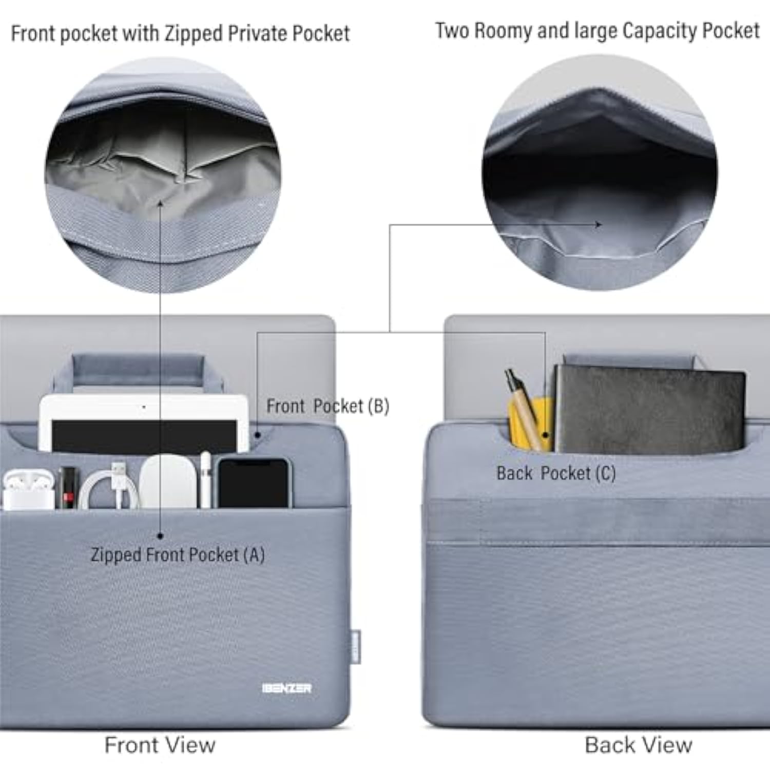IBENZER Laptop Sleeve Bag for MacBook Air/Pro 13 13.3 14 inch, Carrying Case for 13 in Surface/HP/Dell/Lenovo Chromebook, Laptop Cover for M1 M2 Mac Air/Pro 13"-14”, Lavendar Gray, BG13-LVGY