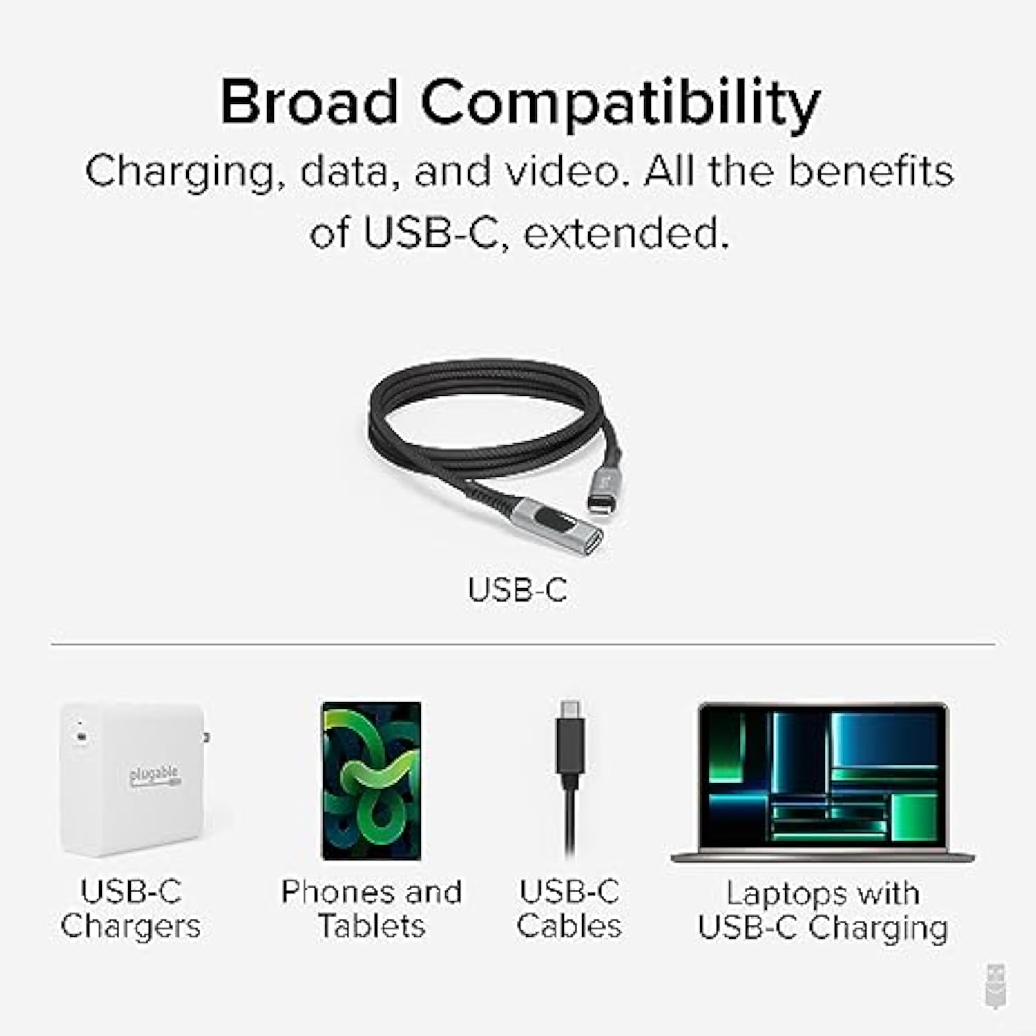 Usb C Extension Cable 3.3 Ft, Digital Power Meter Tester For Monitoring Usb-C