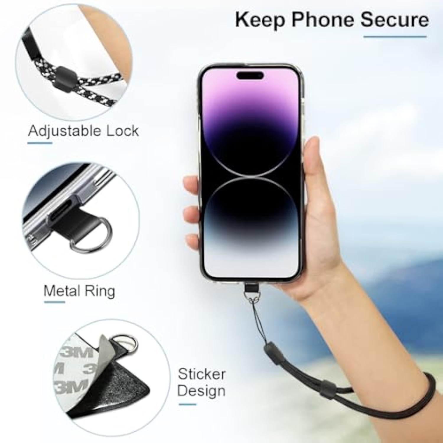 5-Pack Adjustable Cell Phone Lanyard Wrist Strap with Tether Tab