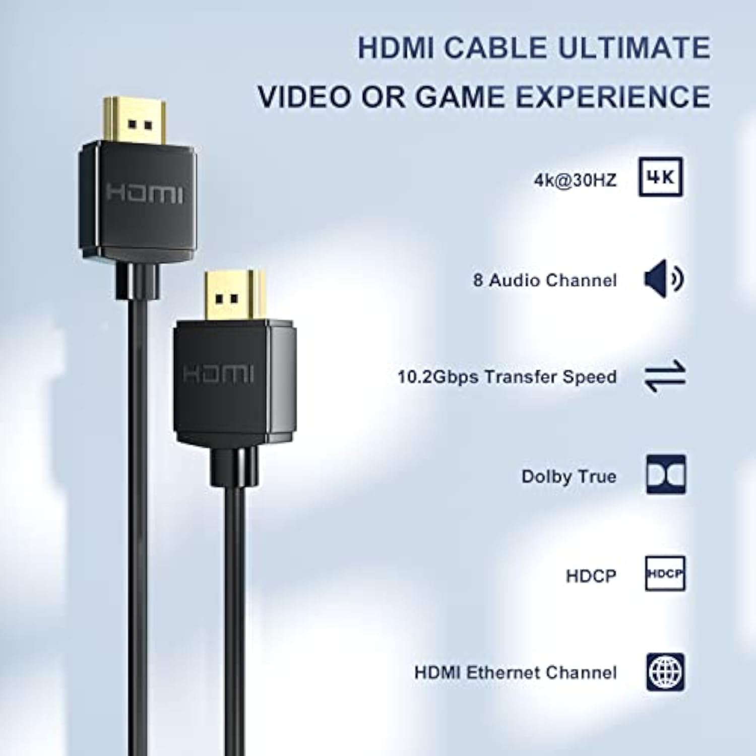 4K Hdmi Cable 25Ft, High Speed 18Gbps Hdmi 2.0 Cable, Support Hdr, 3D, 2160P,
