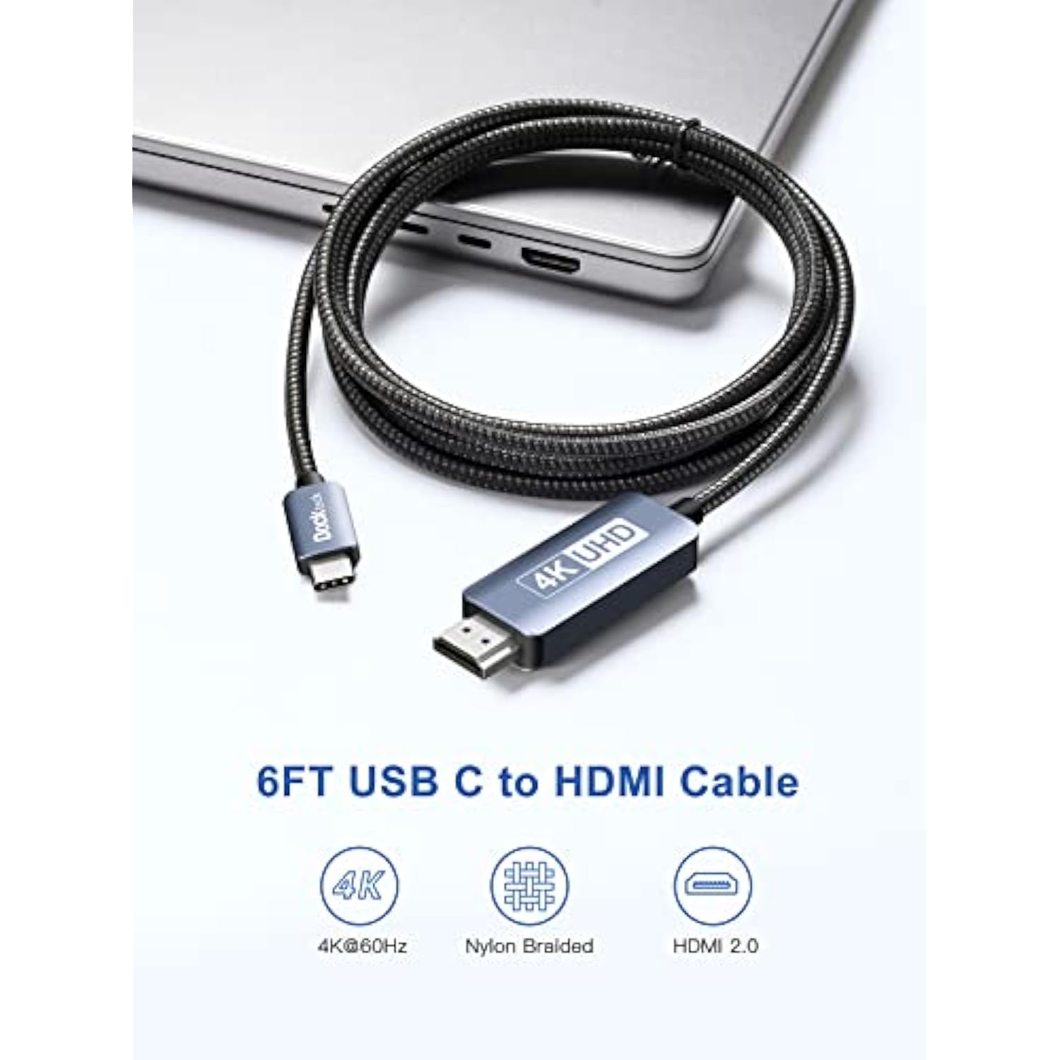 Usb C To Hdmi Cable, Type C To Hdmi, 6Ft Thunderbolt 3/4 To Hdmi 4K 60Hz Braid