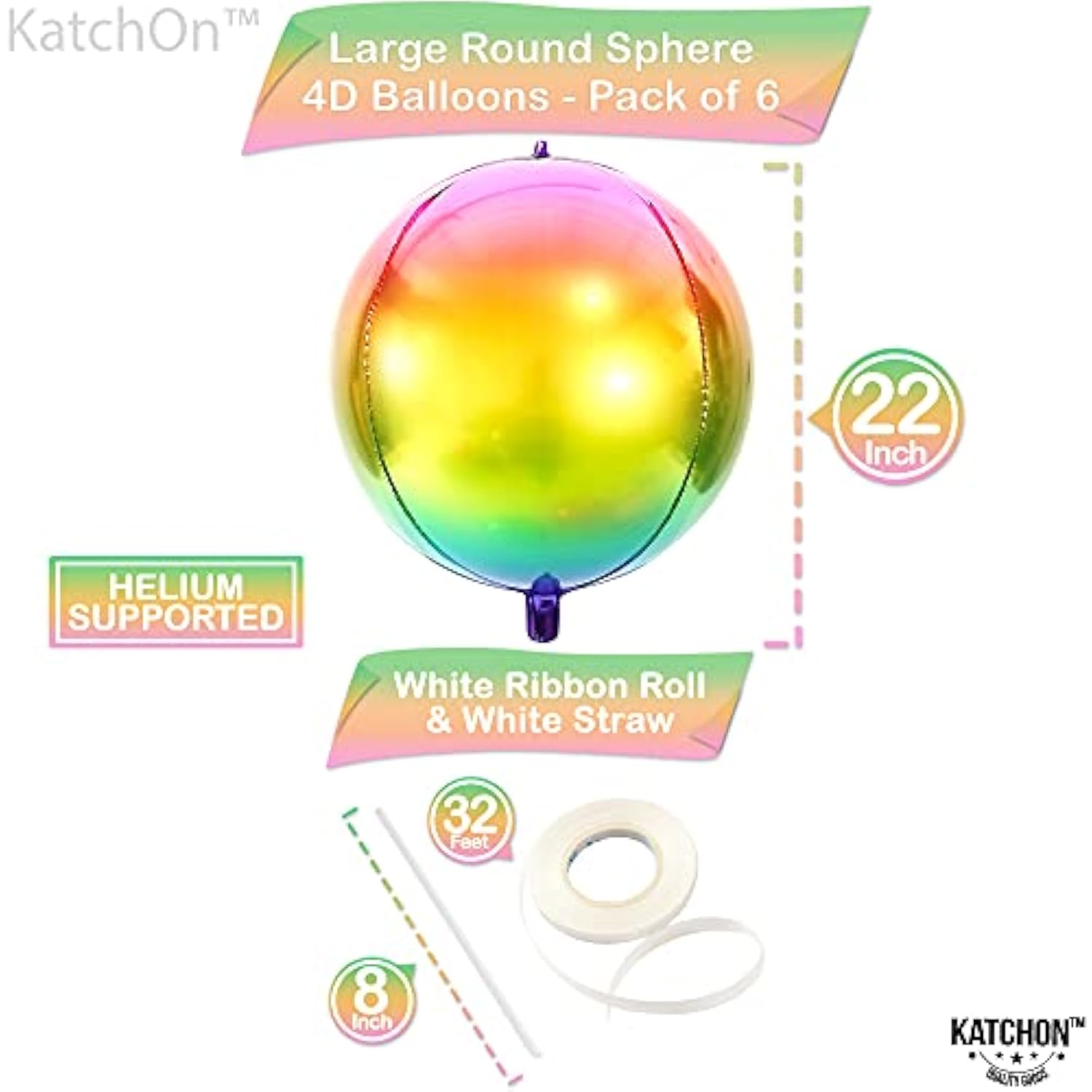 , Large Black Mylar Balloons - 22 Inch, Pack Of 6 | Round 4D Mylar Balloon | Black Balloons For Birthday, Bachelorette Decorations, Halloween Foil Balloons For Halloween Decorations