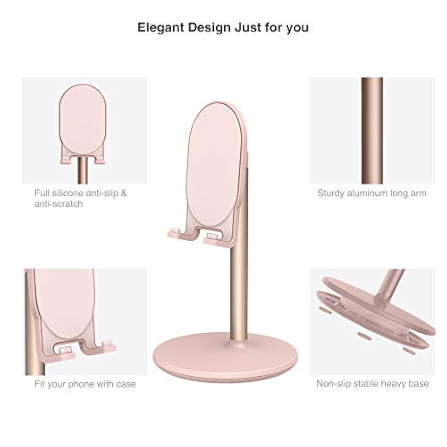 Phone Stand For Desk, Adjustable Cell Phone Holder For Desk, Compatible With 4"-12.9" Phones/Tablet/Iphone/Ipad/Switch (Pink)