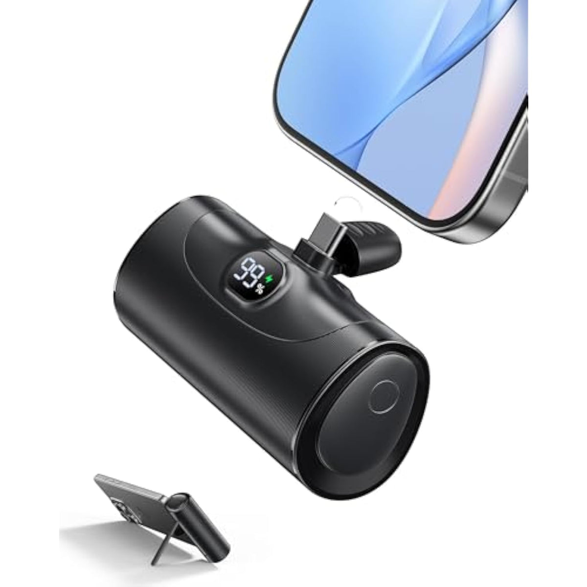 Ultra Small Portable Charger With Stand, Mini Power Bank With Usb C Connect Powerbank Fast Charging, Phone Charger Battery Pack 5000Mah Compatible With Iphone 16/15 Series And Samsung Android Etc