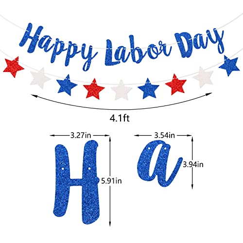 Happy Labor Day Banner, Red White Blue Glitter Star Sign