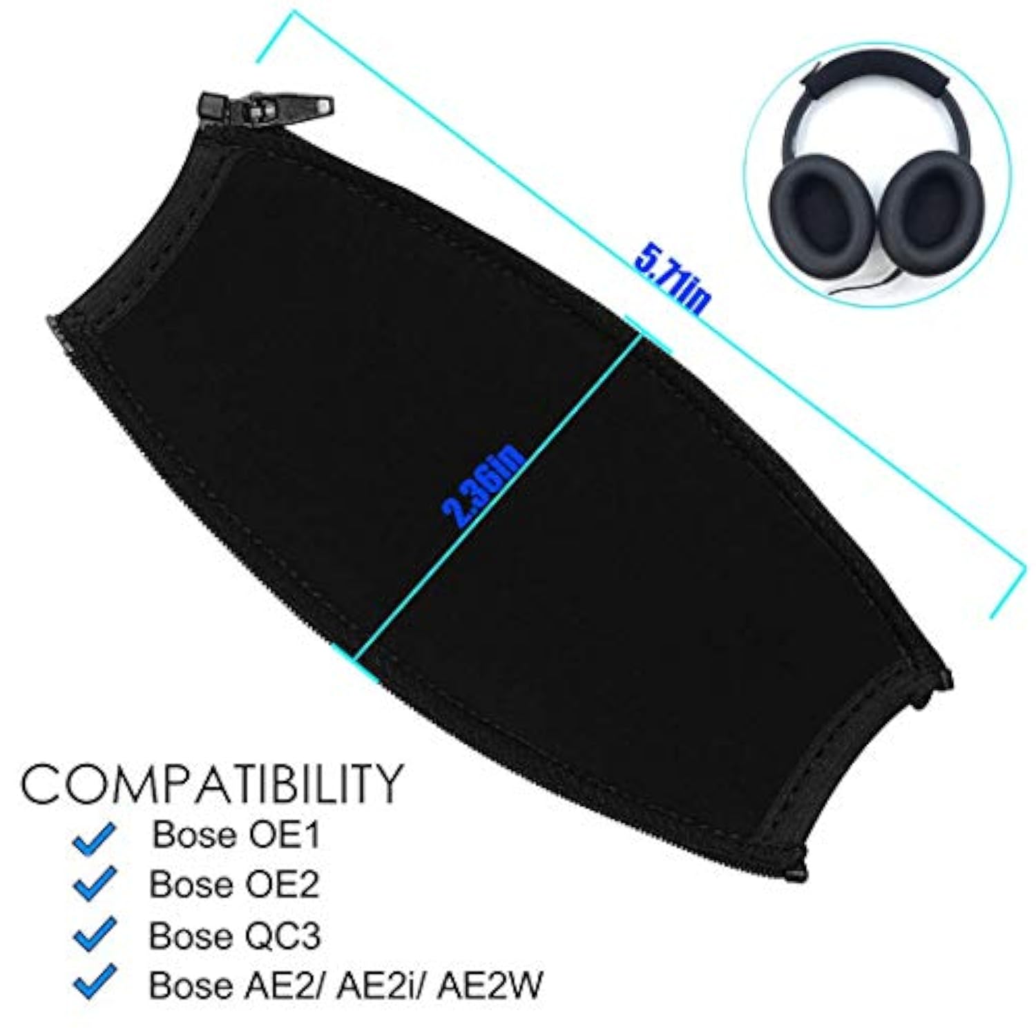 Qc3 Headband Cover Replacement Headband Protector With Zippe For Bose Soundtrue Ae2 Oe1 Oe2 Qc3 Headphones Replacement Headband Cushion Pad Repair Parts/Easy Diy (Black + No Tool Needed)