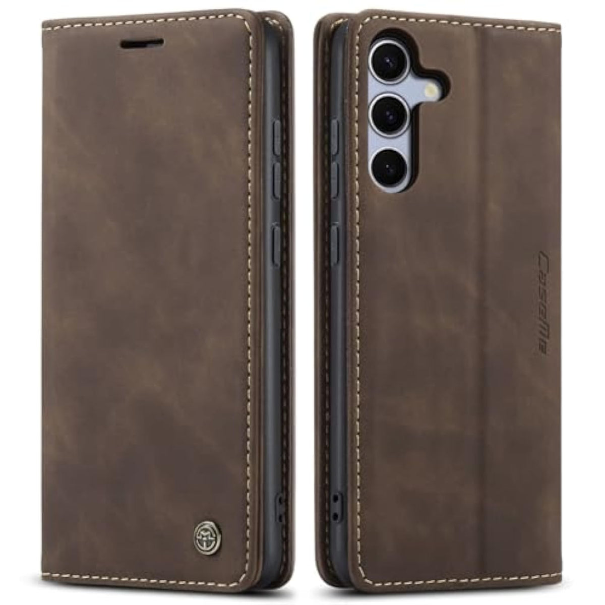 For Samsung Galaxy S25 Case, Classic Design Leather Wallet Magnetic Closure Flip Case With Kickstand Card Holder Slot Shockproof Protective Cover For Samsung Galaxy S25 (Coffee)