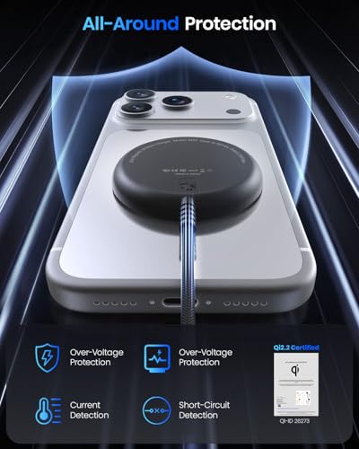 Magnetic Wireless Charger, 5FT Qi2 25W Fast Charging Pad Compatible with MagSafe for iPhone Air/17e/17/16/15/14/13/12/Pro/Pro Max Series & AirPods