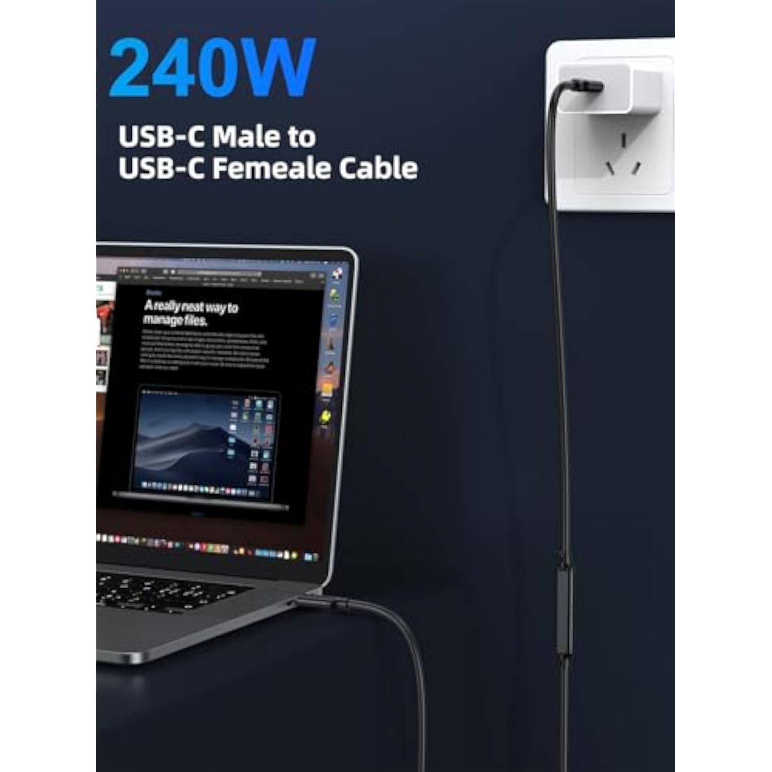 Usb C Extension Cable 10Ft,Usb 3.2 10Gbps Male To Female Type C 3.1 5A Pd240W Fast Charging Cable 4K Video For Switch,Macbook Pro/Air,Ipad Pro,Dell Xps,Surface Book,Psvr2,Usb C Hub,Iphone15 16