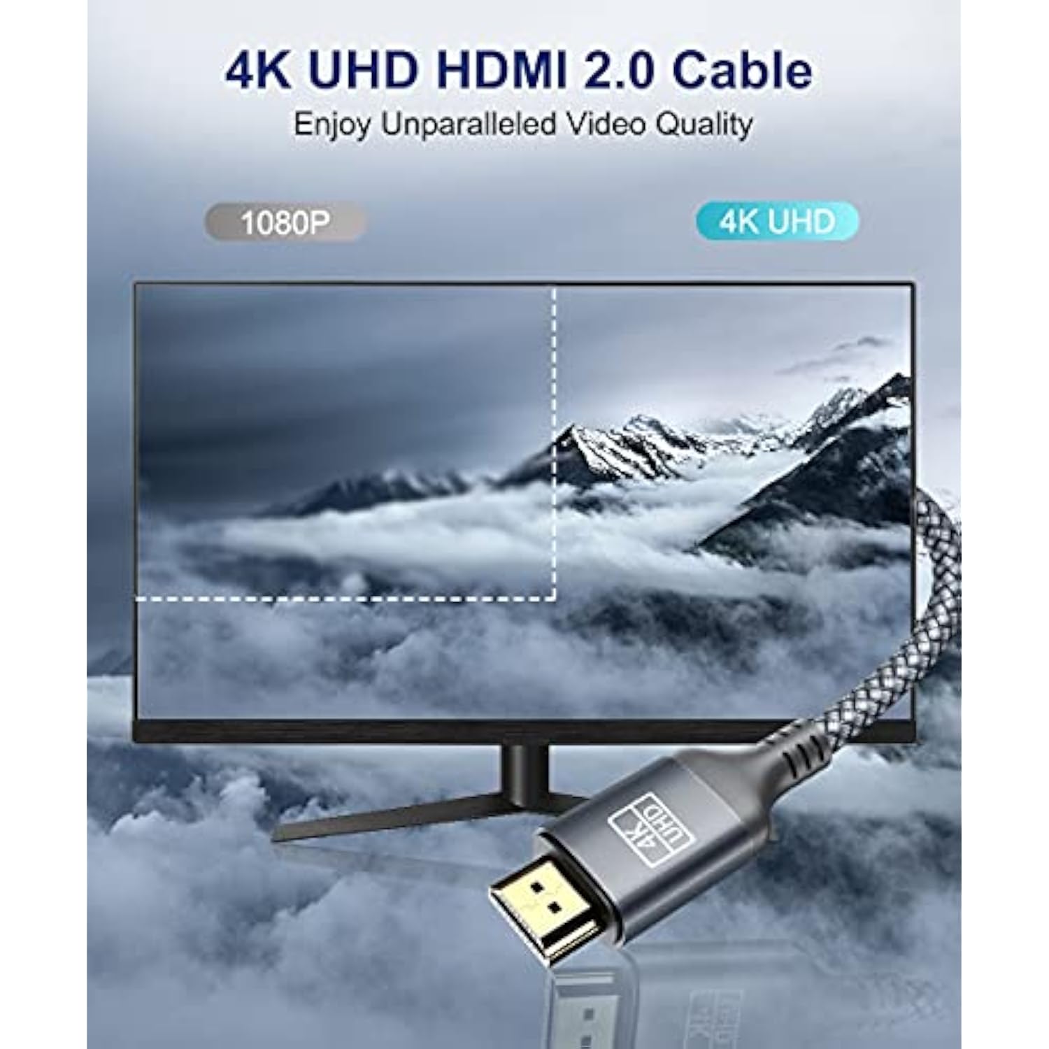 4K Hdmi Cable 30Ft, 18Gbps High Speed Hdmi 2.0 Ethernet-24Awg Nylon Braided Ca