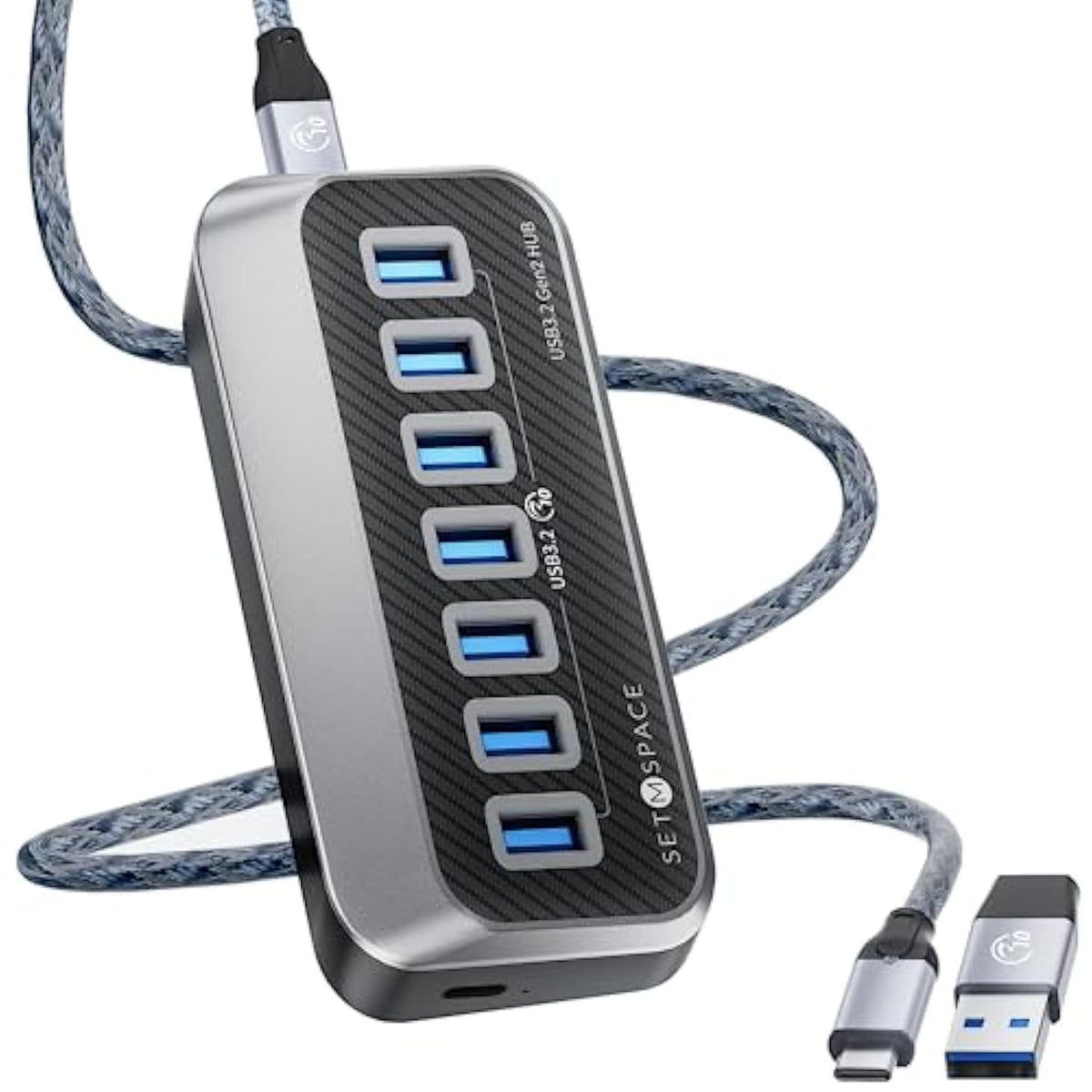 Usb Hub For Laptop, Usb Splitter With 7 Port Usb 3.2 10Gbps Transfer, Usb Port