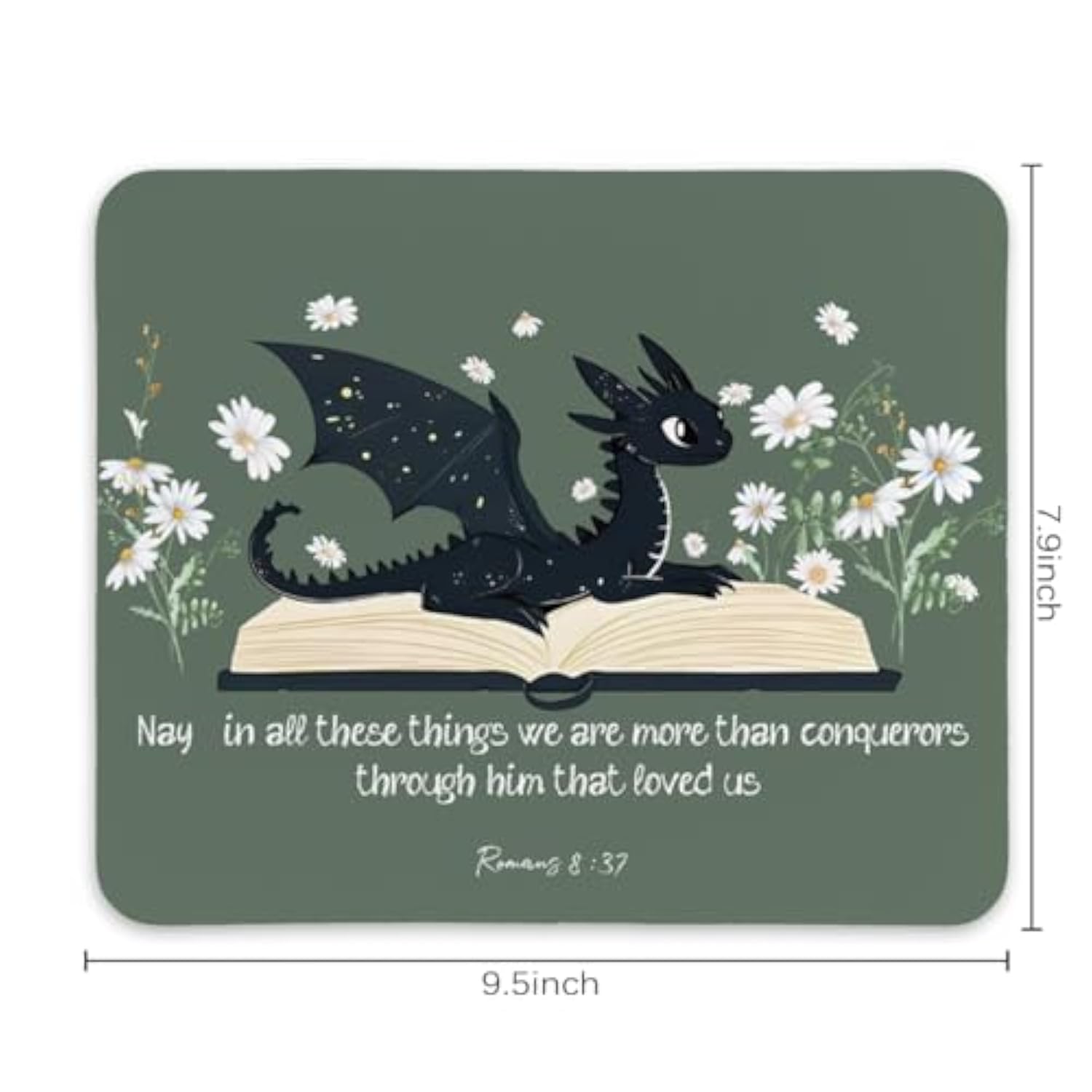 Bookish Cute Dragon Mouse Pad,Green Christmas Mouse Pad Desk Decor For Office,Sage Green Office Decor Desk Accessories For Laptop Gaming Stitched Edge Non-Slip Rubber Base,9.5X7.9 In
