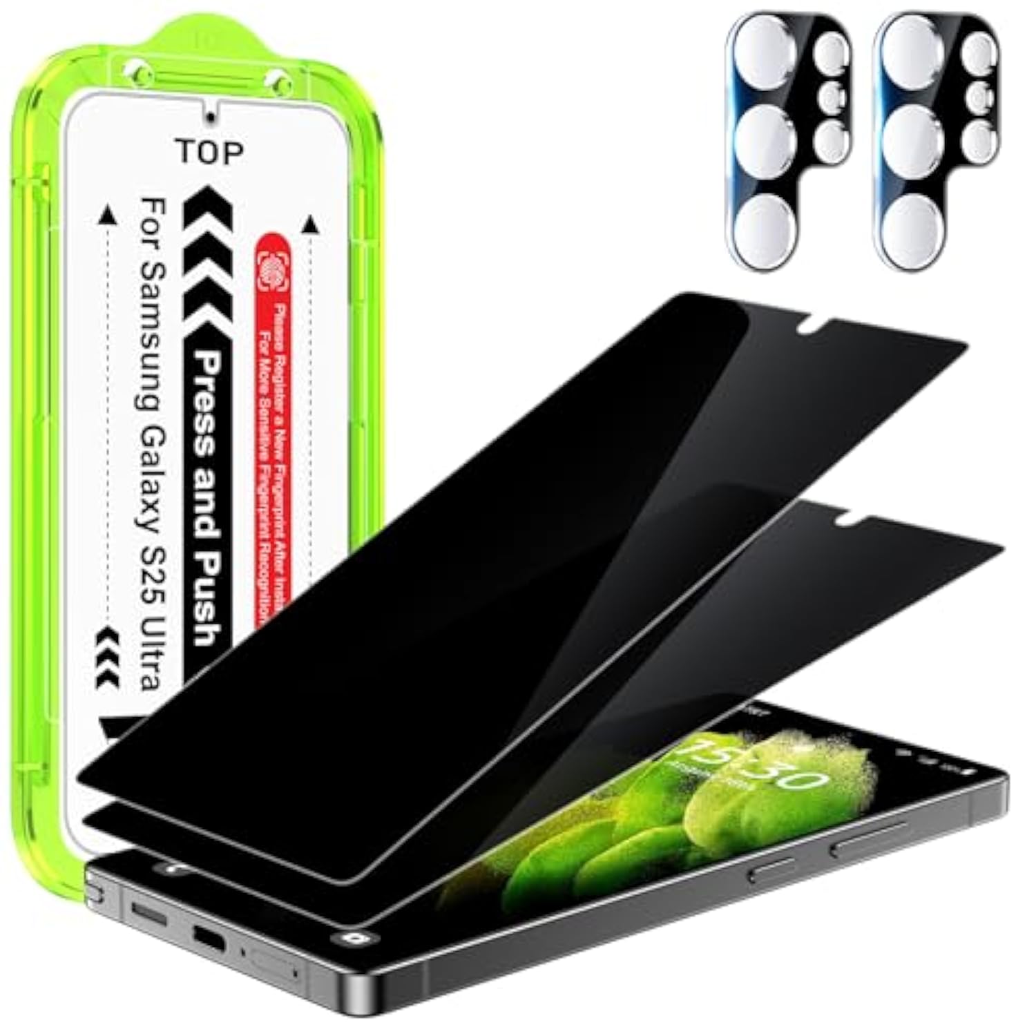 [2+2 Pack Privacy Screen Protector For Samsung Galaxy S25 Ultra 6.9'' Anti Spy Pet Film(Not Glass) With Easy Installation Frame + Camera Lens Protector Fingerprint Id Compatible