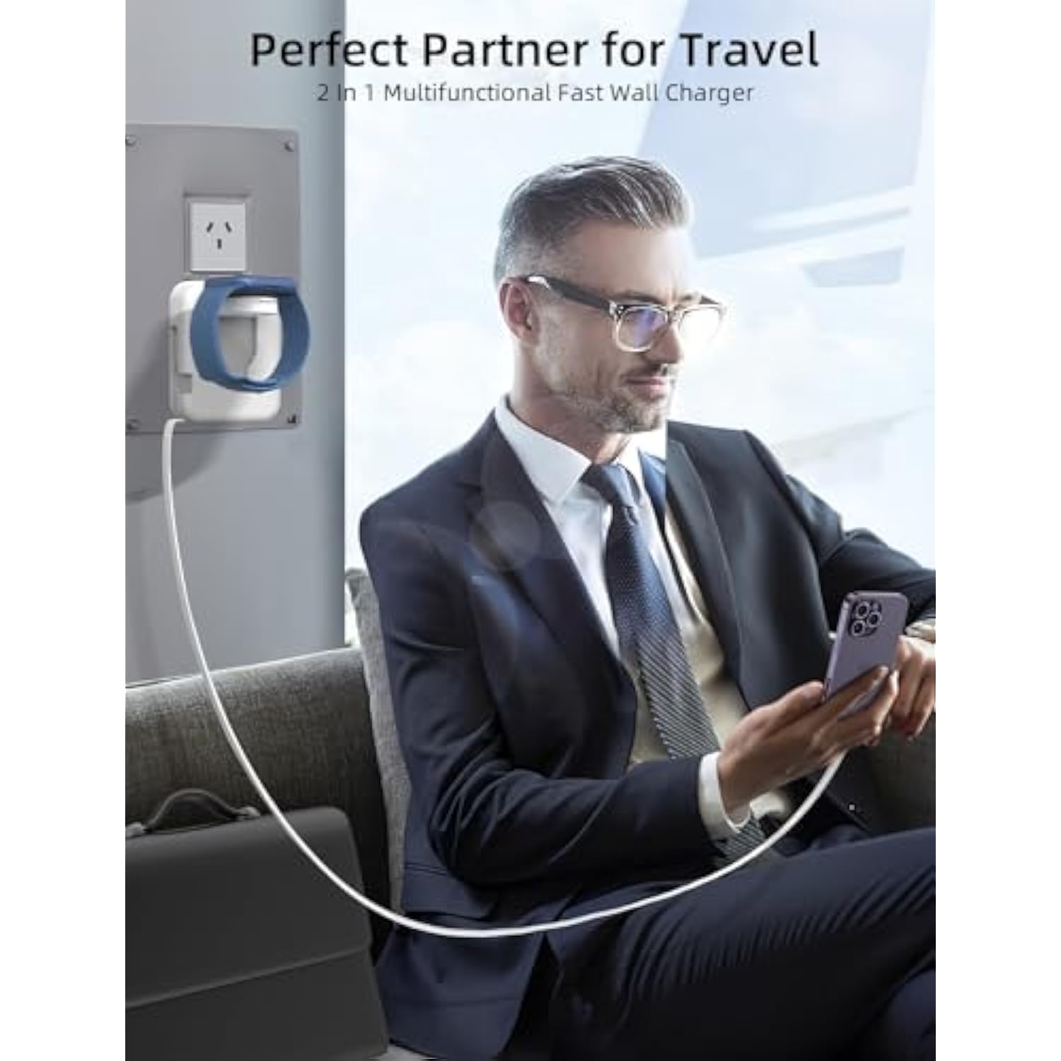 2In1 Iwatch Charger, 36W Retractable Charger For Iwatch,Travel Wall Charging Block Compatible With 16/15/14/13/12/11 Iwatch-Solid Black