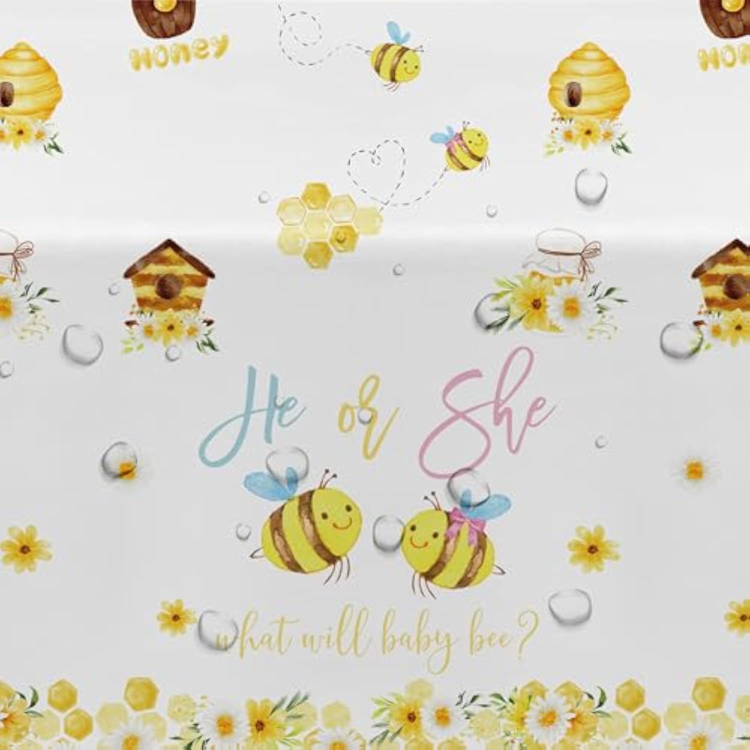 What Will It Bee Gender Reveal Party Supplies Tablecloth, 3Pcs Disposable He Or She Bumble Bee Gender Reveal Decorations Tablecover For Baby Shower, 86In X 55In