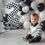 42 Inch Checkered Number Balloon 2, 2Nd Race Car Birthday Party Supplies For Boys Girls, Large Black And White Number 2 Balloon Party Decorations (Checkered 2)