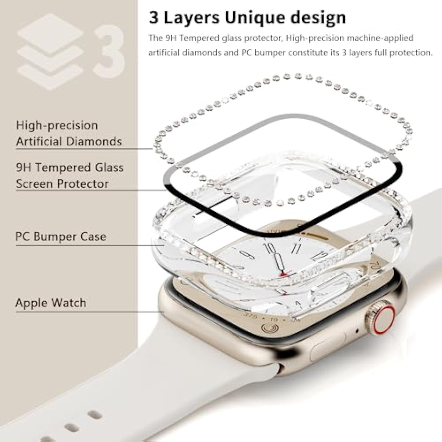 3-Pack Bling Case For Apple Watch 40Mm Se (2Nd Gen) Series 6 5 4 Screen Protector, Women Glitter Diamond Rhinestone Bumper Face Cover For Iwatch Accessories 40 Mm