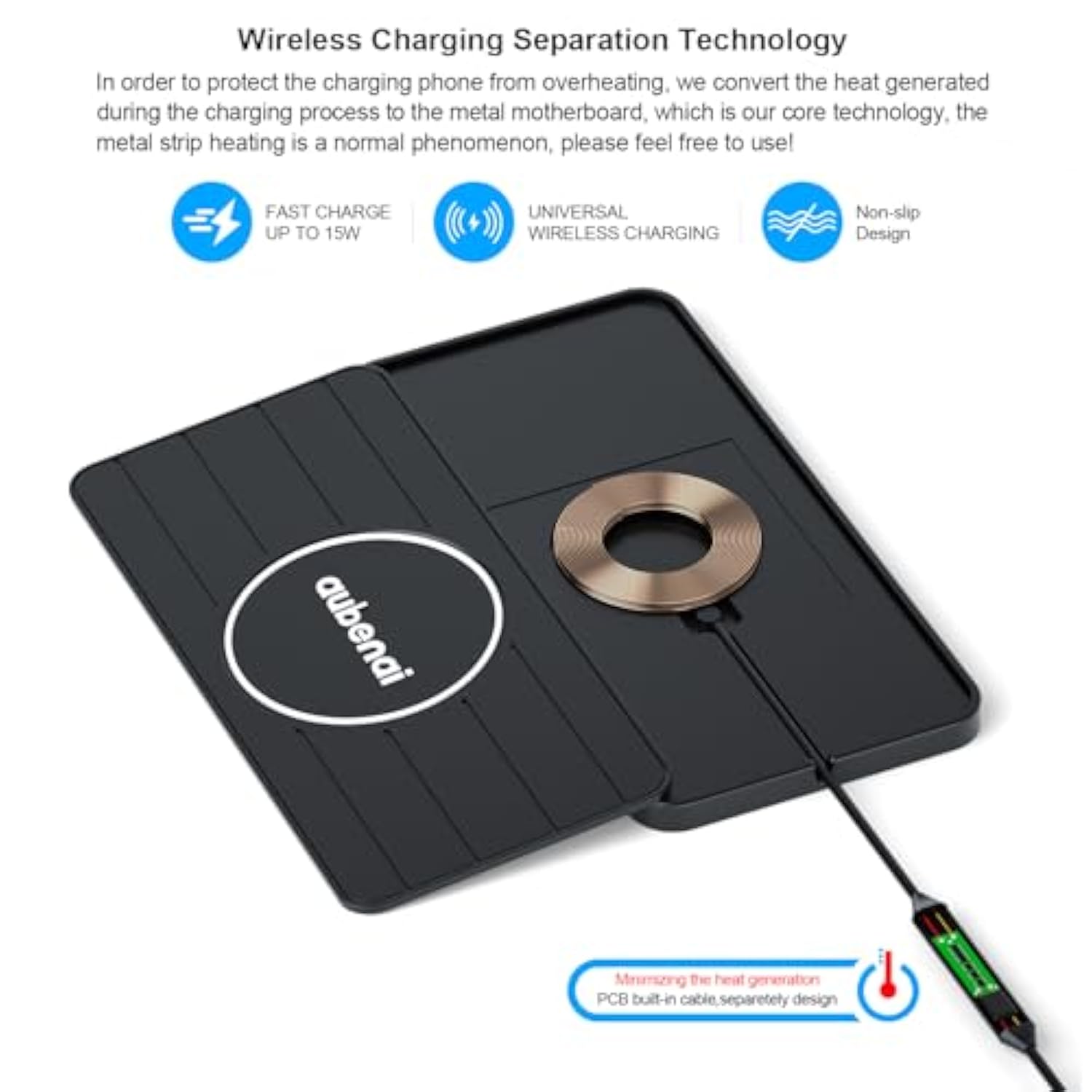 Wireless Car Charger Pad, 15W Fast Charging Pad With 70Cm Extension Cable, Non Slip Car Wireless Phone Charger Mat Compatible With Iphone 16/15/14/13, Airpods, Samsung S25 S24(Extension Usb-A)
