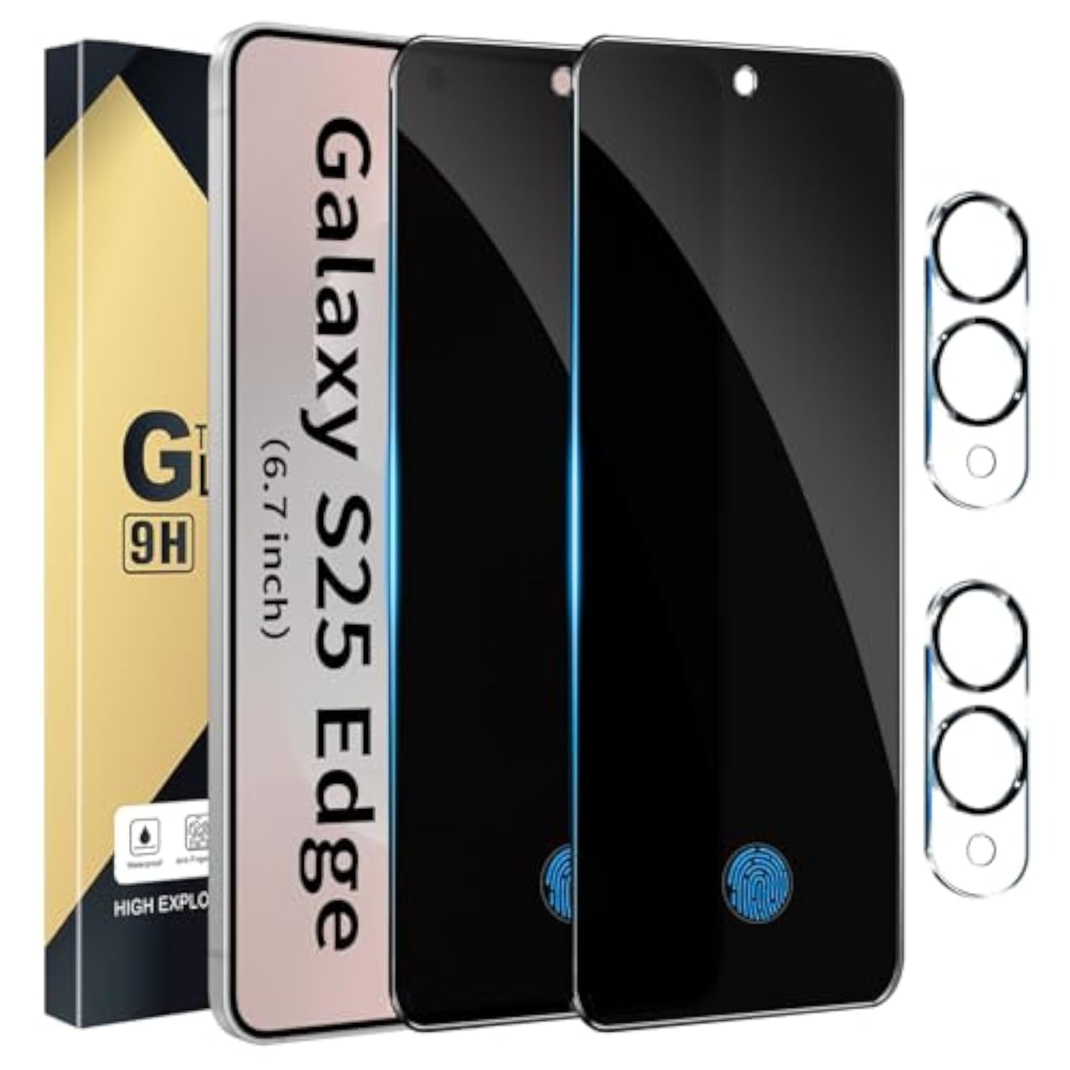 [2+2 Pack] Privacy Screen Protector Compatible With Galaxy S25 Edge 5G, Tempered Glass With Camera Lens Protector - Hd Clear - Bubble-Free - Anti-Spy - Scratch Resistant - Full Coverage