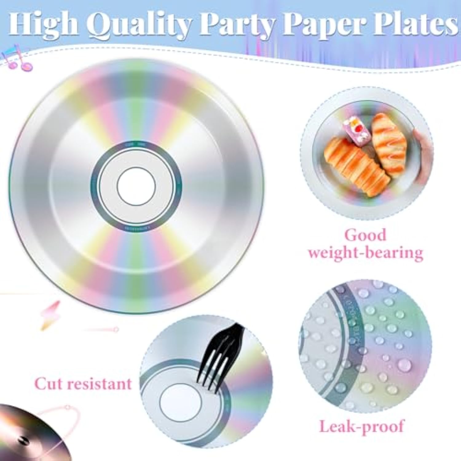 100Pcs Cd Paper Plates 90'S Party Plates 7In And 9In Retro 90S Theme Party Decorations 1990'S Supplies 90S Birthday Disc For Back To The 90'S Throwback Music Supplies Favors