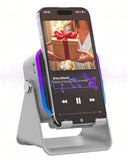 Induction Speaker with Phone Stand, Place & Play, 5-in-1 Wireless Bluetooth Speaker with RGB Light, Adjustable Desk Phone Holder with Emergency