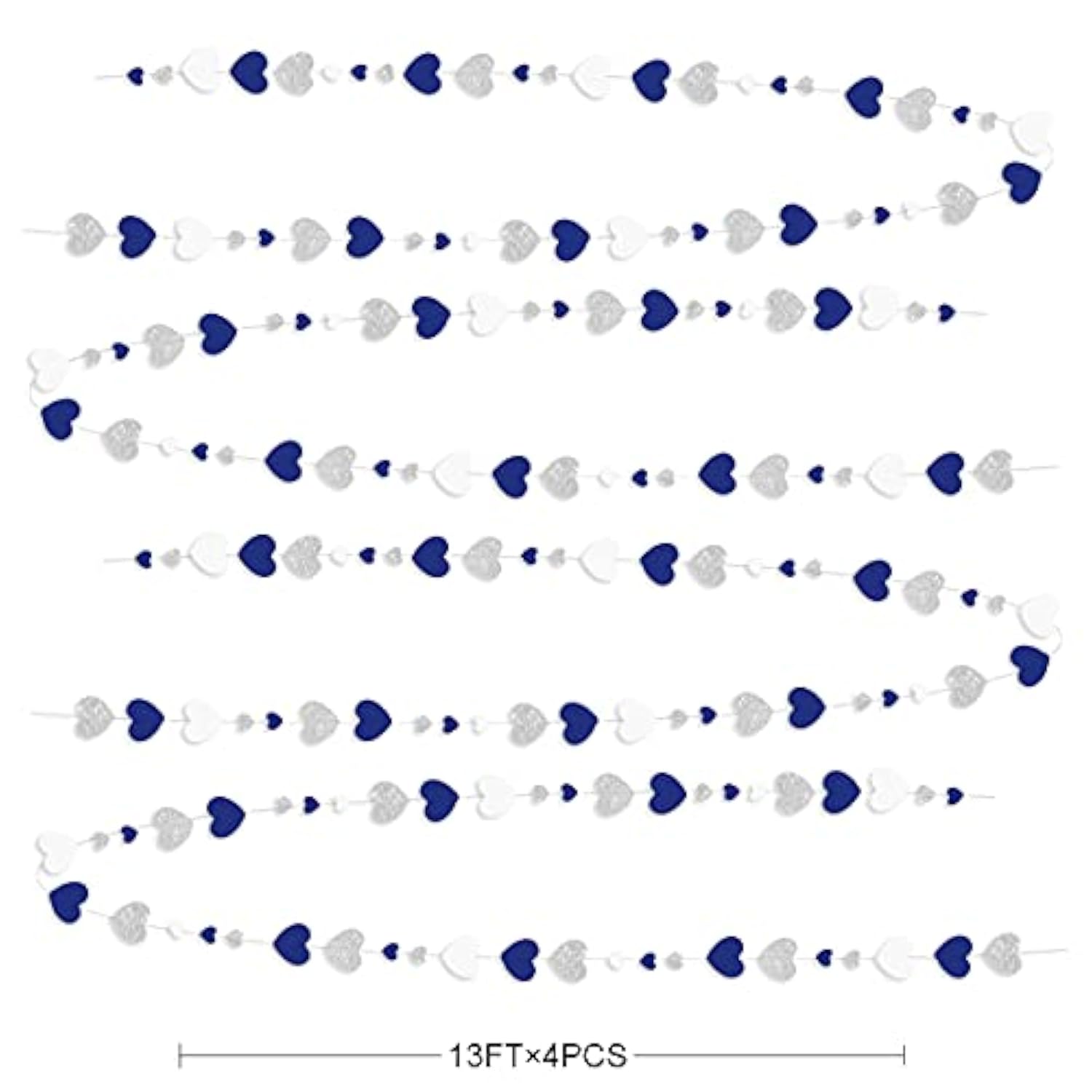 52 Ft Navy Blue Silver Love Heart Garlands Silver Royal Blue Hanging S